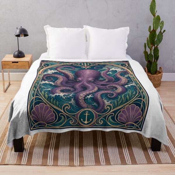 Item preview, Art Nouveau Octopus Kraken Ocean Waves Design designed and sold by AntiqueImages.