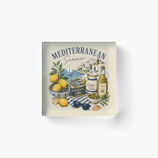 Item preview, Mediterranean Summer Dolce Vita Sardines Olive Oil Lemon Coastal Italian Art  designed and sold by Artycom.