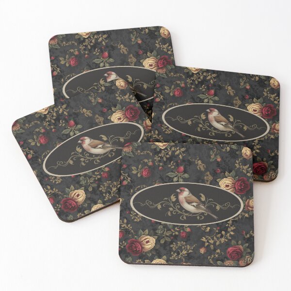 Item preview, Victorian Finch on Floral Background | Elegant Gold Filigree Bird Art designed and sold by FogandFinch.