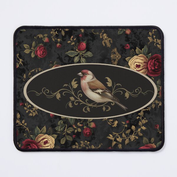 Item preview, Victorian Finch on Floral Background | Elegant Gold Filigree Bird Art designed and sold by FogandFinch.