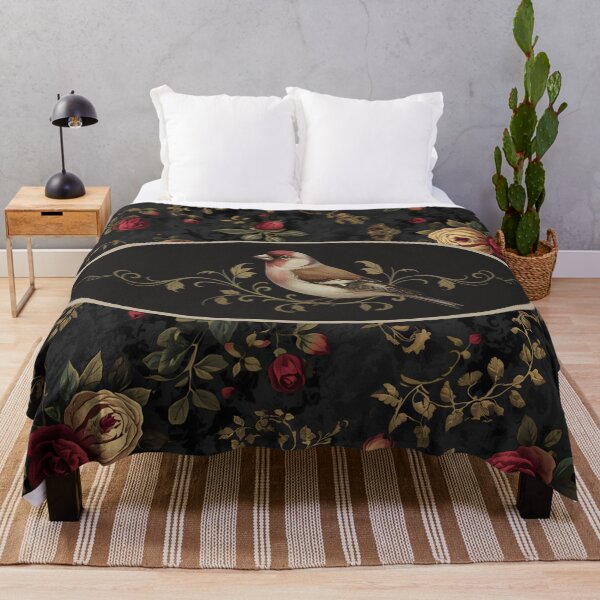 Item preview, Victorian Finch on Floral Background | Elegant Gold Filigree Bird Art designed and sold by FogandFinch.