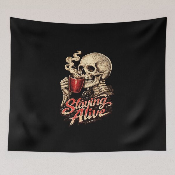 Item preview, Staying Alive Skeleton Coffee Lover | Funny Halloween Vintage T-Shirt designed and sold by HectorStore11.