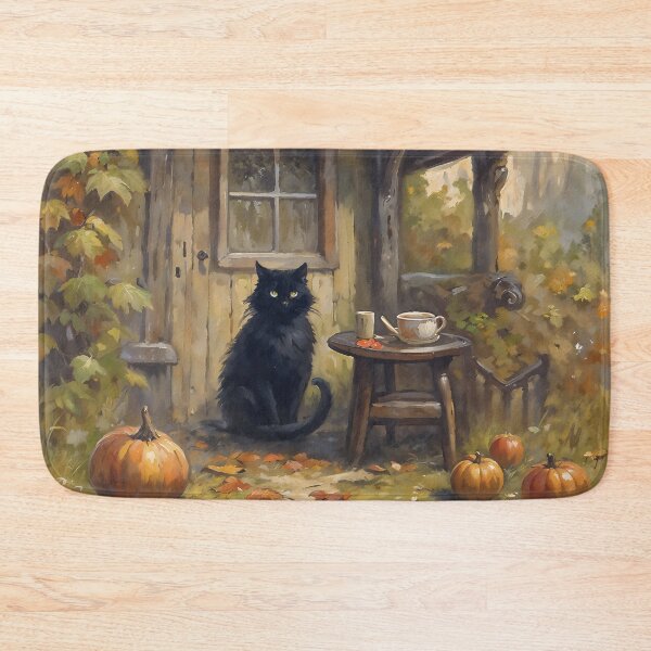 Item preview, Cottagecore Black Cat Autumn Pumpkin Witchy Art designed and sold by DarkHolyQueen.