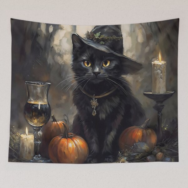Item preview, Cute Black Cat Witch Hat Halloween Pumpkin Art designed and sold by DarkHolyQueen.
