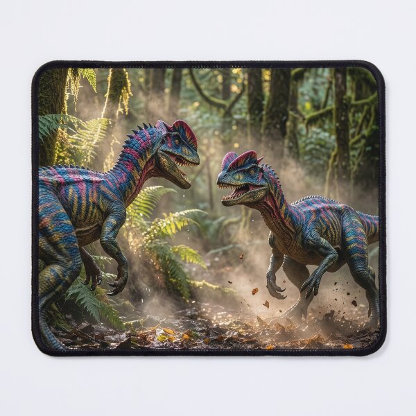 Item preview, Two Dilophsauruses Fight in a Primordial Forest designed and sold by Tridentulus.