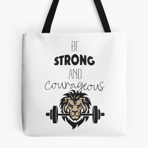 Item preview, Lion Lifting Barbell Be Strong and Courageous Motivational Quote designed and sold by akiyatikah.