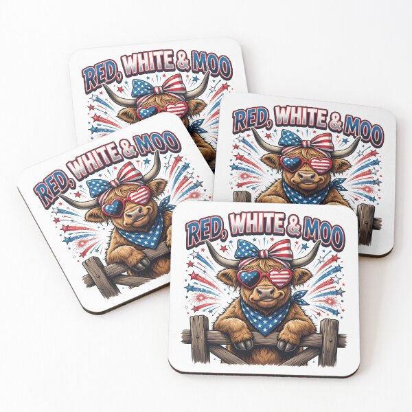 Item preview, Red White Moo Patriotic Highland Cow designed and sold by TshirtsOnline-.