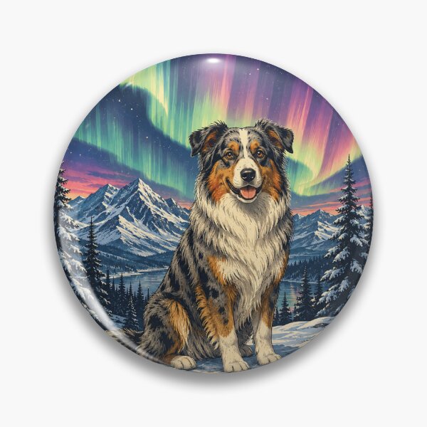 Item preview, Australian Shepherd Under Northern Lights | Vintage Winter Travel Poster designed and sold by Golden Era Studio.