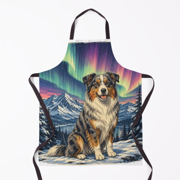 Item preview, Australian Shepherd Under Northern Lights | Vintage Winter Travel Poster designed and sold by Golden Era Studio.