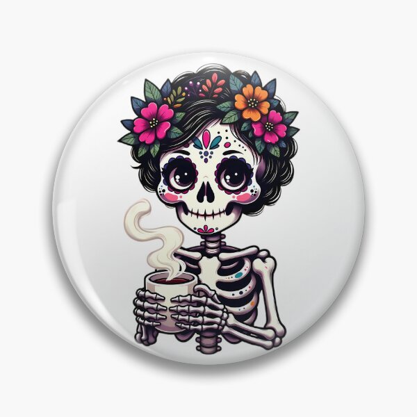Item preview, Sugar Skull Skeleton Drinking Coffee designed and sold by Linework Studio.