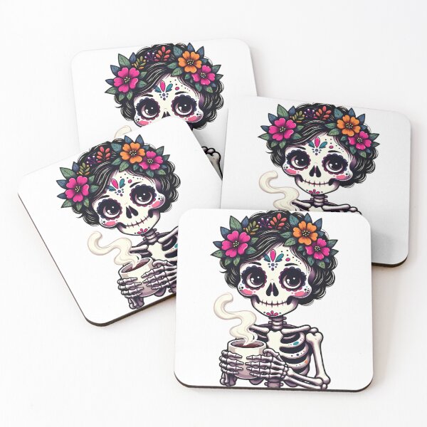 Item preview, Sugar Skull Skeleton Drinking Coffee designed and sold by Linework Studio.