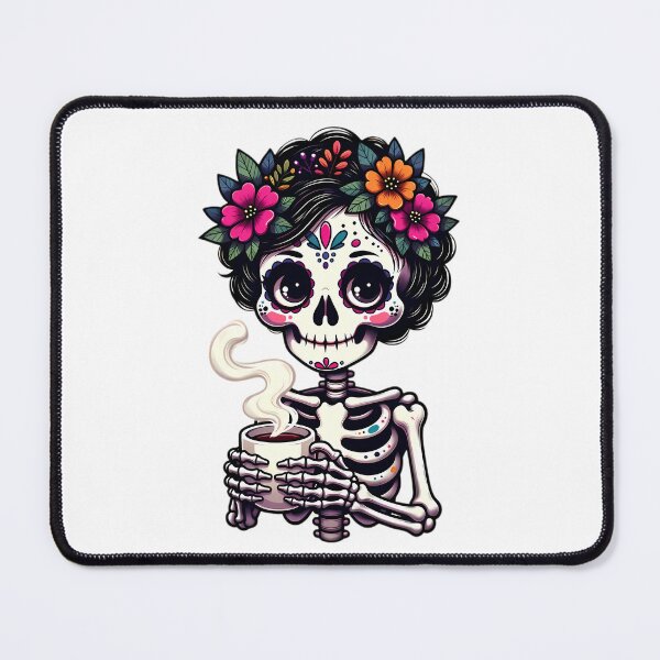 Item preview, Sugar Skull Skeleton Drinking Coffee designed and sold by Linework Studio.