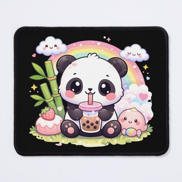 Item preview, Cute Panda Kawaii With Boba Tea Sitting With Bamboo designed and sold by NovaNookStudio.