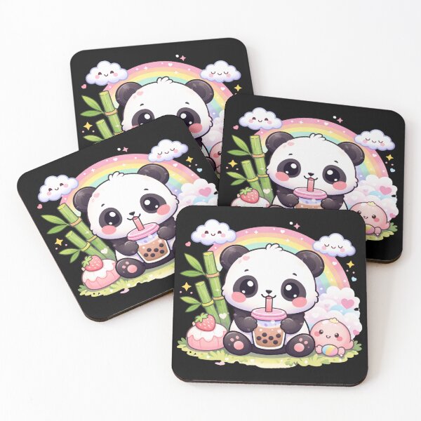 Item preview, Cute Panda Kawaii With Boba Tea Sitting With Bamboo designed and sold by NovaNookStudio.