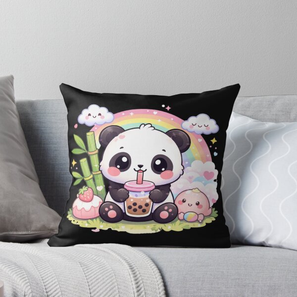 Item preview, Cute Panda Kawaii With Boba Tea Sitting With Bamboo designed and sold by NovaNookStudio.