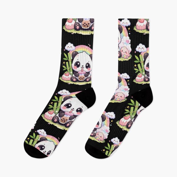 Item preview, Cute Panda Kawaii With Boba Tea Sitting With Bamboo designed and sold by NovaNookStudio.