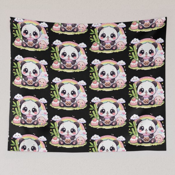 Item preview, Cute Panda Kawaii With Boba Tea Sitting With Bamboo designed and sold by NovaNookStudio.