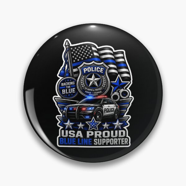Item preview, USA Proud Blue Line Supporter Police Badge American Flag Gift designed and sold by ConCeptGifts.
