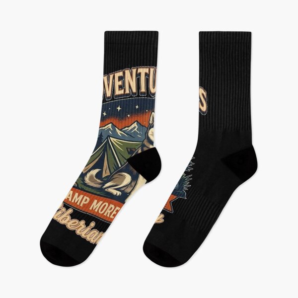 Item preview, Adventure Dogs – Camp More Bark More | Siberian Husky Vintage Camping designed and sold by No Excuses Supply.