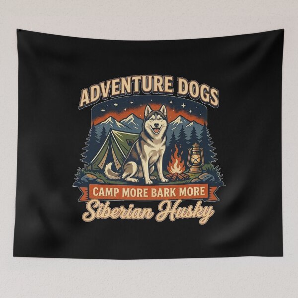 Item preview, Adventure Dogs – Camp More Bark More | Siberian Husky Vintage Camping designed and sold by No Excuses Supply.