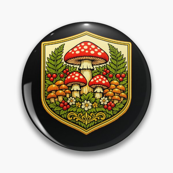 Item preview, Vintage Mushroom Forest Crest Botanical Emblem Art designed and sold by ArtoryWorks.