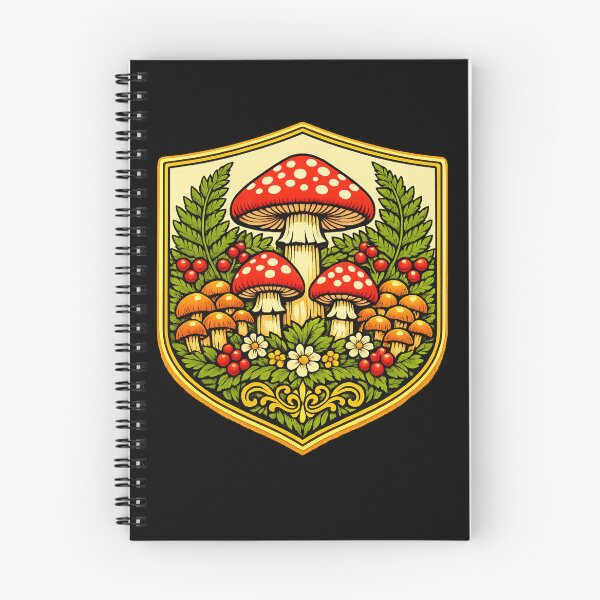 Item preview, Vintage Mushroom Forest Crest Botanical Emblem Art designed and sold by ArtoryWorks.