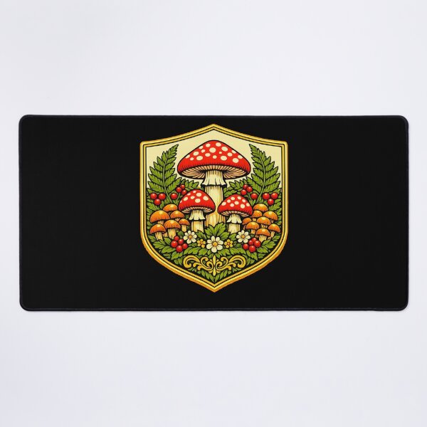 Item preview, Vintage Mushroom Forest Crest Botanical Emblem Art designed and sold by ArtoryWorks.