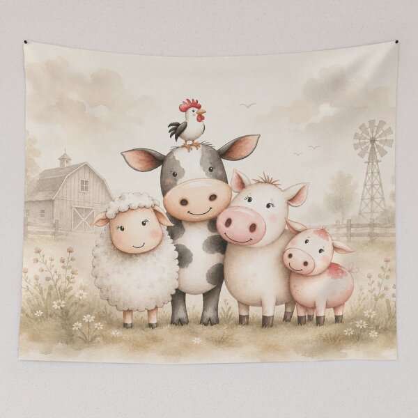Item preview, Cute Farm Animal Friends Watercolor | Cow Pig Sheep & Chicken designed and sold by PixelExpressStudio.