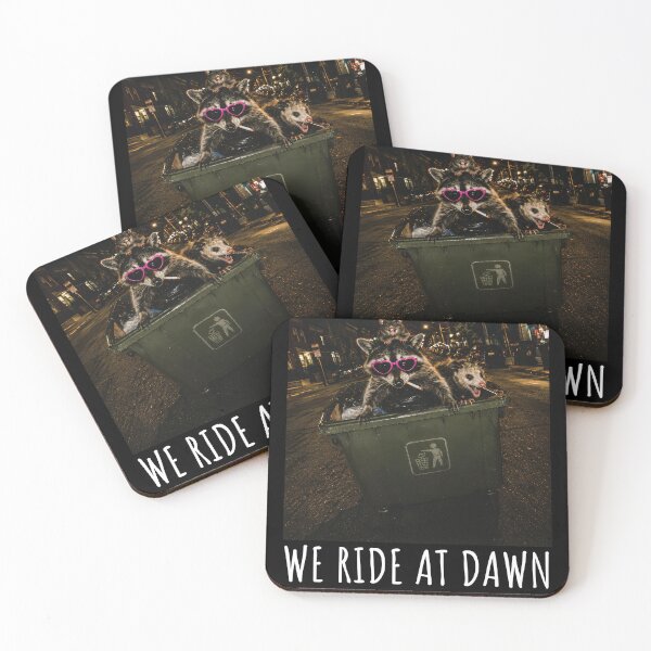 Item preview, We Ride at Dawn Meme Joke Racoon Rat Possum Ridding Dumpster designed and sold by wtfbba.