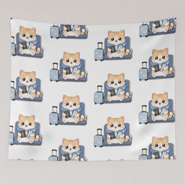 Item preview, Cute Traveling Cat with Passport and Boarding Pass Kawaii Cartoon Design designed and sold by Seculinator.