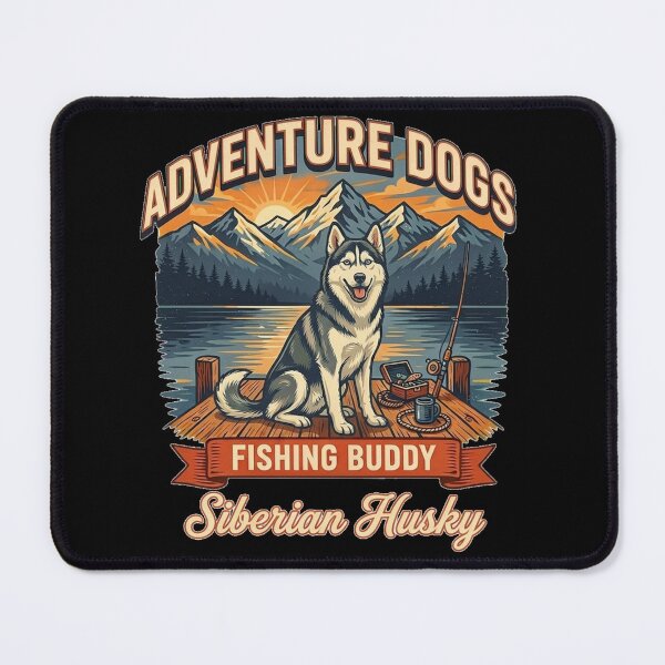Item preview, Adventure Dogs – Fishing Buddy | Siberian Husky Vintage Fishing designed and sold by No Excuses Supply.