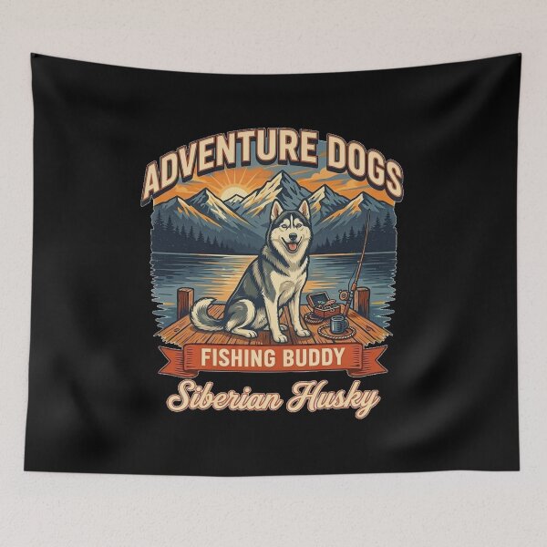 Item preview, Adventure Dogs – Fishing Buddy | Siberian Husky Vintage Fishing designed and sold by No Excuses Supply.