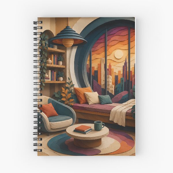 Item preview, Paper Cut Art Cozy Reading Room — Boho Sunset City View Home Decor designed and sold by Aureva Arts Shop.