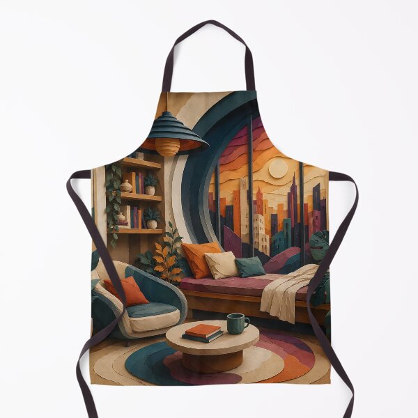 Item preview, Paper Cut Art Cozy Reading Room — Boho Sunset City View Home Decor designed and sold by Aureva Arts Shop.