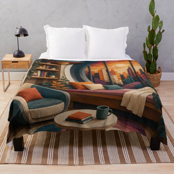 Item preview, Paper Cut Art Cozy Reading Room — Boho Sunset City View Home Decor designed and sold by Aureva Arts Shop.