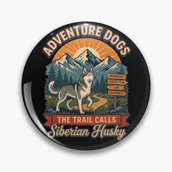 Item preview, Adventure Dogs – The Trail Calls | Siberian Husky Vintage Hiking designed and sold by No Excuses Supply.