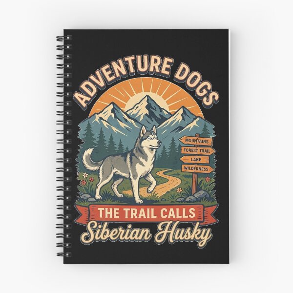 Item preview, Adventure Dogs – The Trail Calls | Siberian Husky Vintage Hiking designed and sold by No Excuses Supply.