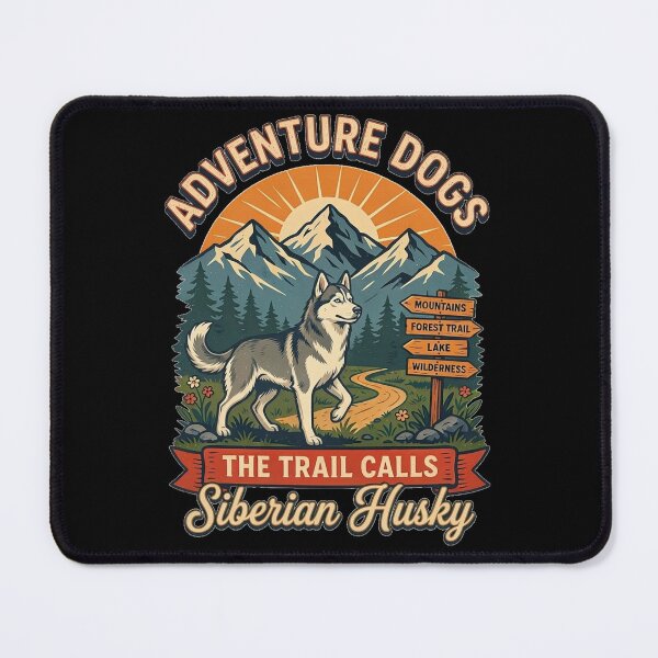 Item preview, Adventure Dogs – The Trail Calls | Siberian Husky Vintage Hiking designed and sold by No Excuses Supply.
