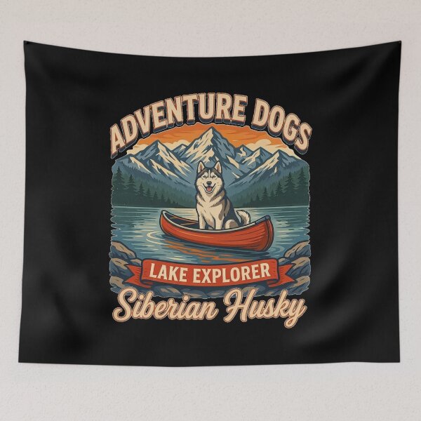 Item preview, Adventure Dogs – Lake Explorer | Siberian Husky Vintage Canoe Camping designed and sold by No Excuses Supply.