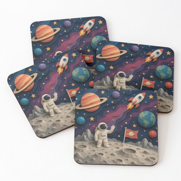 Item preview, Paper Cut Astronaut on the Moon — Colorful Space Art, Planets & Rocket Illustration designed and sold by Aureva Arts Shop.