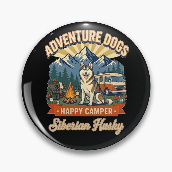 Item preview, Adventure Dogs – Happy Camper | Siberian Husky Vintage Camping designed and sold by No Excuses Supply.