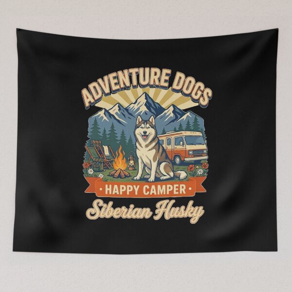 Item preview, Adventure Dogs – Happy Camper | Siberian Husky Vintage Camping designed and sold by No Excuses Supply.