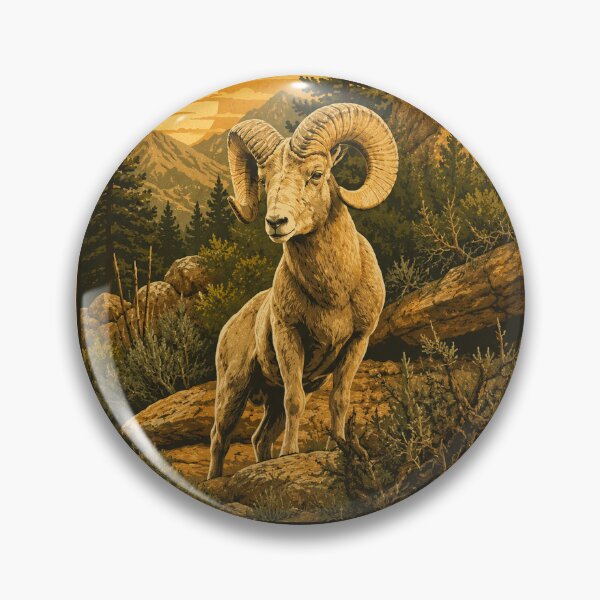 Item preview, Vintage Bighorn Sheep Mountain Sunset designed and sold by TheFableFoxStudio.