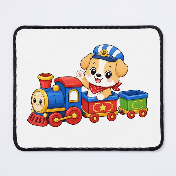 Artikelvorschau, Cute Puppy Riding Toy Train Kawaii Cartoon Conductor Design entworfen und verkauft von Seculinator.
