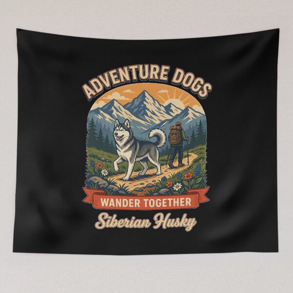 Item preview, Adventure Dogs – Wander Together | Siberian Husky Vintage Hiking designed and sold by No Excuses Supply.