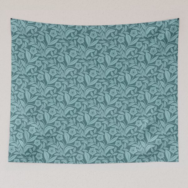 Item preview, Heritage Floral Vine Pattern in Teal | Monochrome Botanical Print designed and sold by MizzleInk.