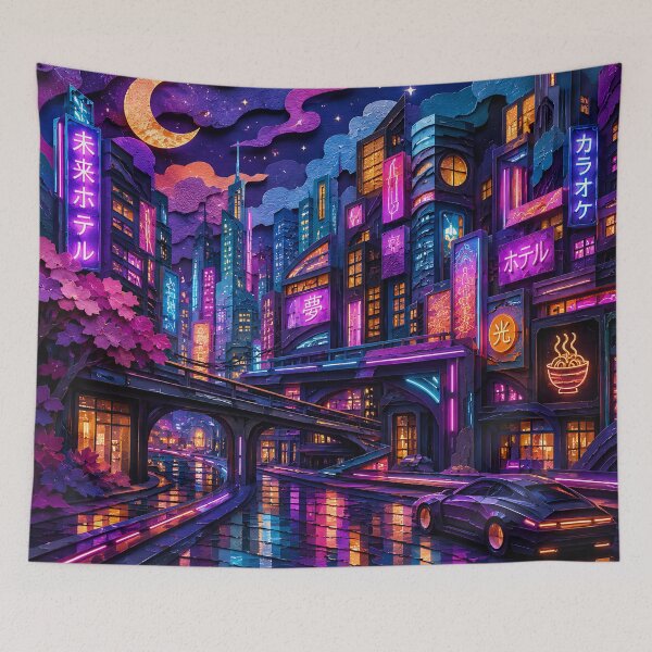 Item preview, Neon Tokyo Night City Paper Cut Art — Cyberpunk Japan Cityscape designed and sold by Aureva Arts Shop.