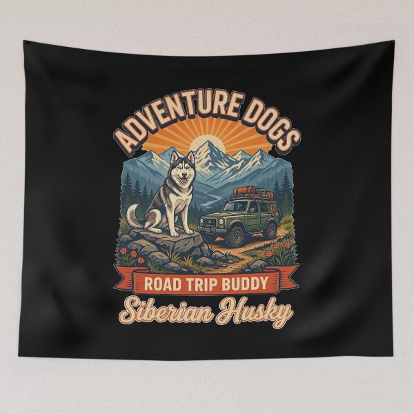 Item preview, Adventure Dogs – Road Trip Buddy | Siberian Husky Vintage Off-Road Camping designed and sold by No Excuses Supply.