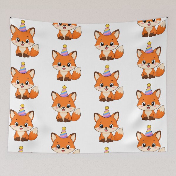 Item preview, Cute Fox Wearing Party Hat Kawaii Cartoon Birthday Design designed and sold by Seculinator.