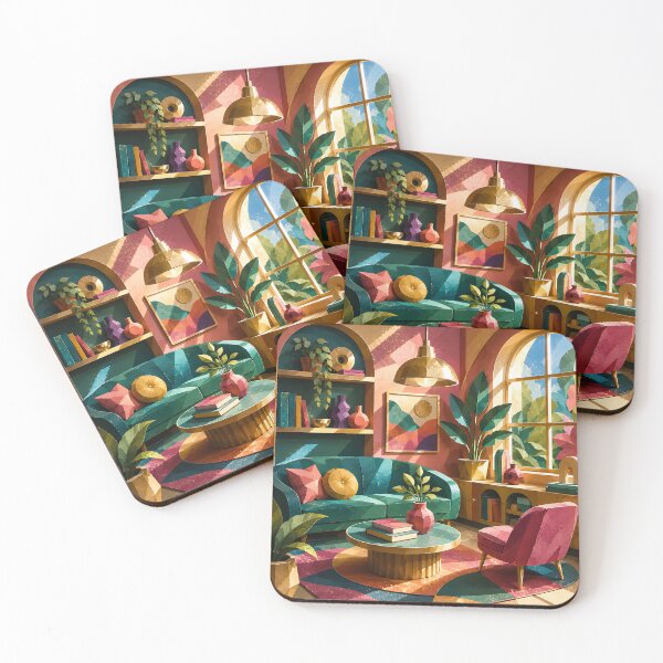 Item preview, Colorful Boho Living Room Paper Cut Art Illustration designed and sold by Aureva Arts Shop.